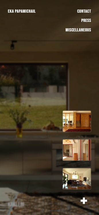 Mobile portfolio grid showing project thumbnails overlaid on the hero